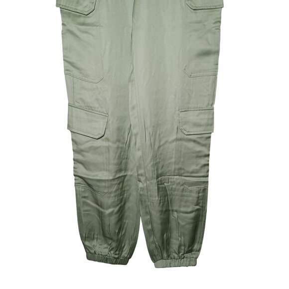 NEW Gorgeous Satin Mid-Rise Cargo Pants Size M Sage Green Joggers Elastic Waist - Picture 5 of 10